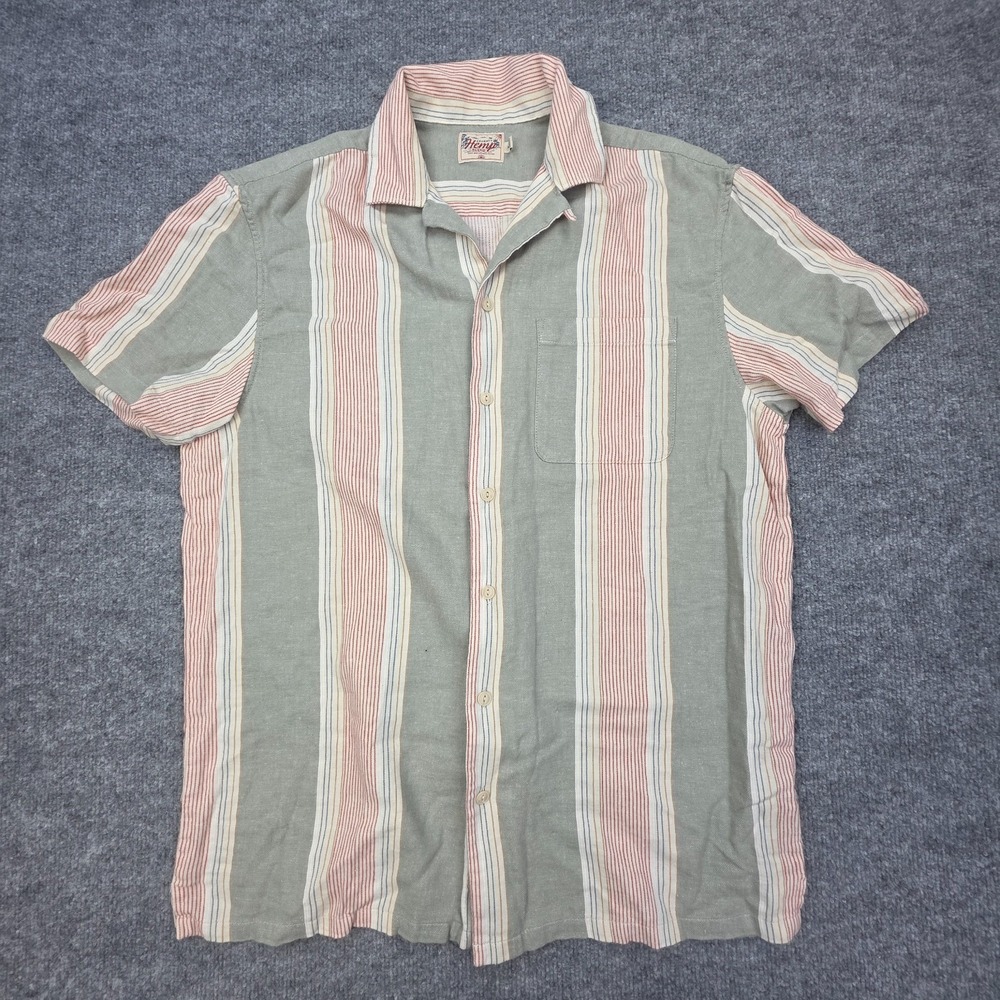 Faherty Hemp Button Up Shirt Men's Medium Striped Multi Short Sleeve